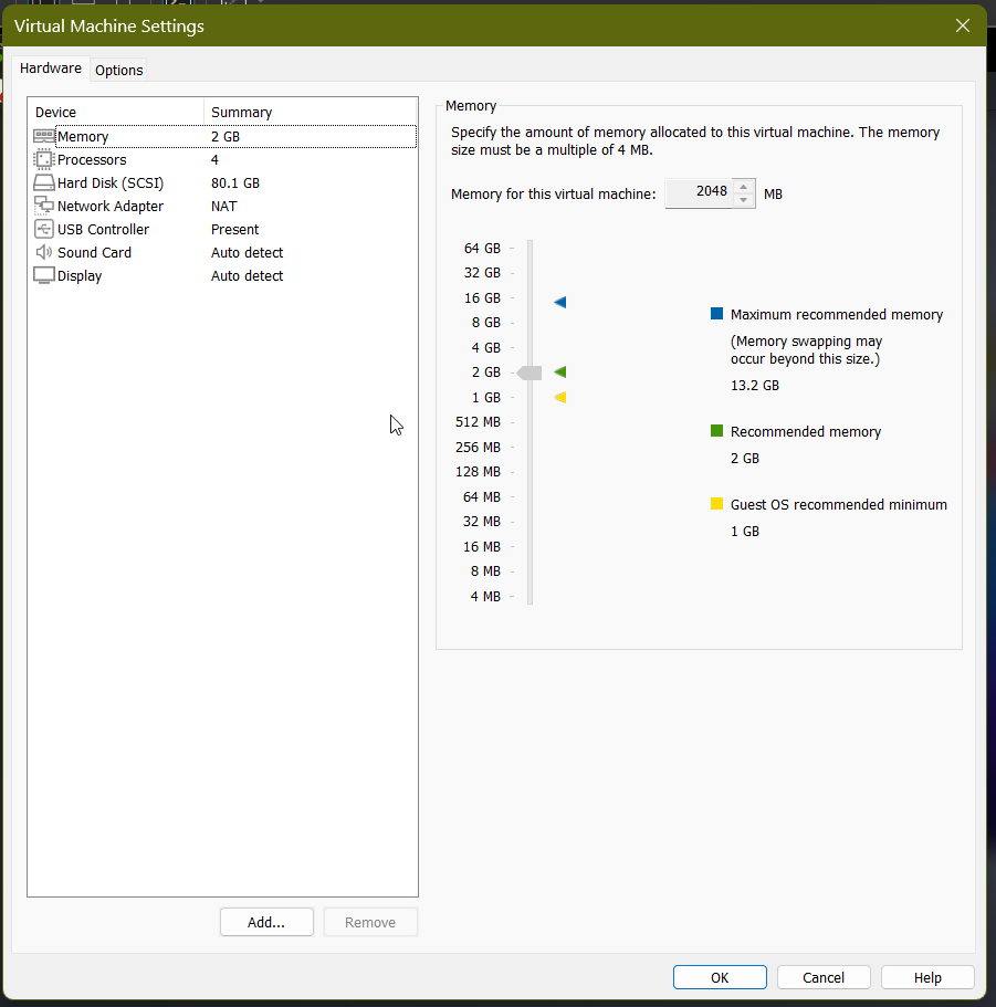 VMware settings